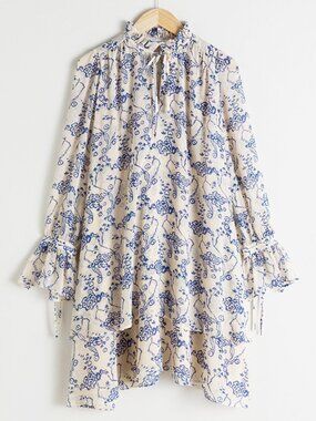 & Other Stories Ruffle Collar Cloud Print Mini Dress